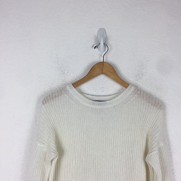 Vince Linen White Navy Colorblock Open Knit Oversized Sweater XS Fisherman - Picture 4 of 14